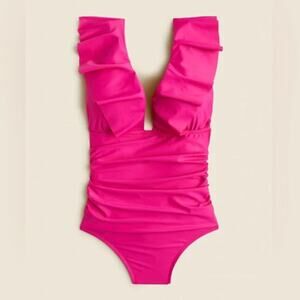 NWT J. Crew Ruched Ruffle One-piece Swimsuit in Fuchia Pink BP222 Plus Size 22